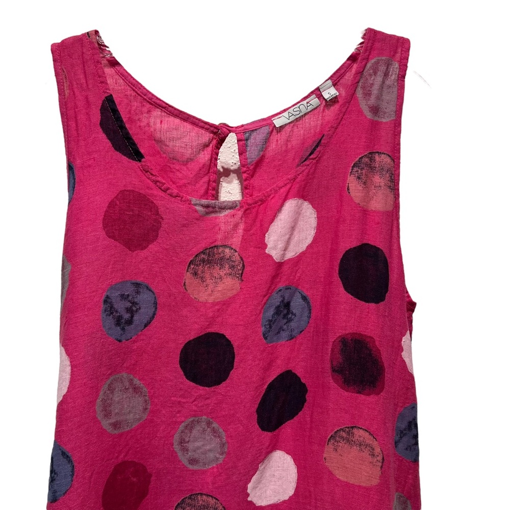 Made In Italy Polka Dot Print 100% Linen Lagenlook Shift Dress Size Small - Picture 5 of 14